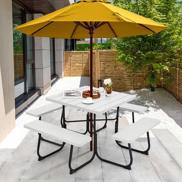 67 in. White Square High-Quality HDPE Cast Iron Picnic Table Seats