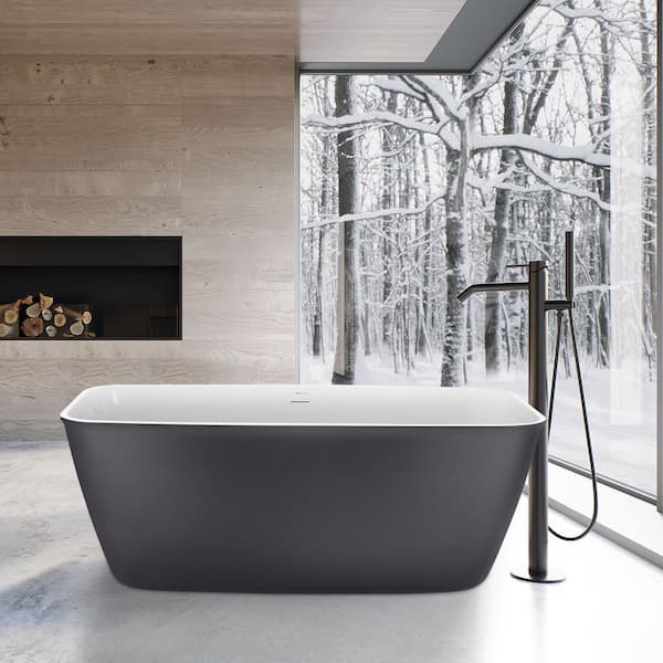 Mokleba MUTE 59 in. Acrylic Rectangle Flatbottom Freestanding Non-Whirlpool Double Slipper Soaking Bathtub in Gray
