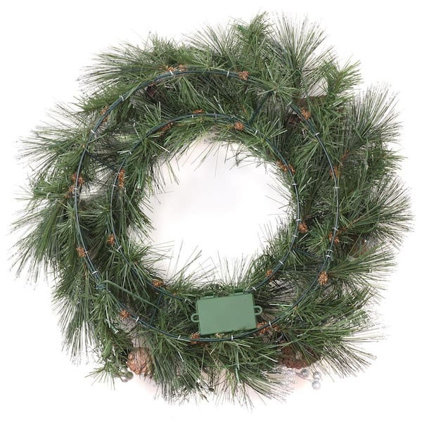 National Tree Company 3-Piece Feel Real Artificial Buzzard Pine Battery-Operated LED 5-ft. Entrance Tree in Pot, 24-in. Wreath & 6-ft. Garland Set