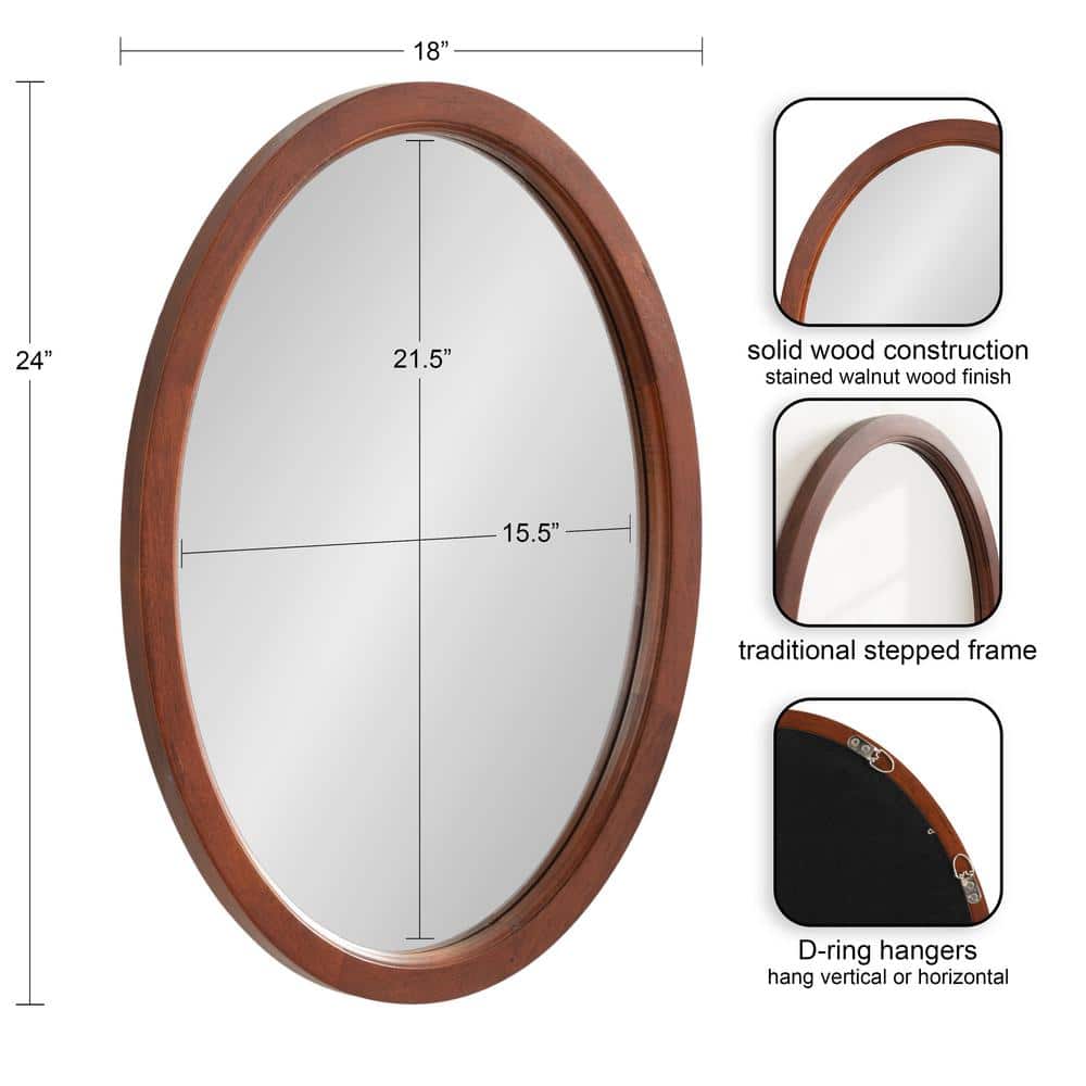 Hogan 18" x 24" Walnut Oval Wood Framed Wall Mirror