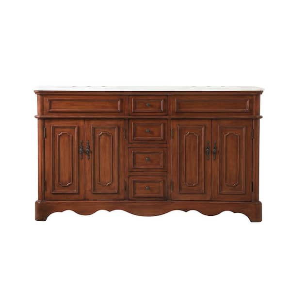 Unbranded Simply Living 60 in. W x 21.5 in. D x 35 in. H Bath Vanity in Teak with White Marble Top