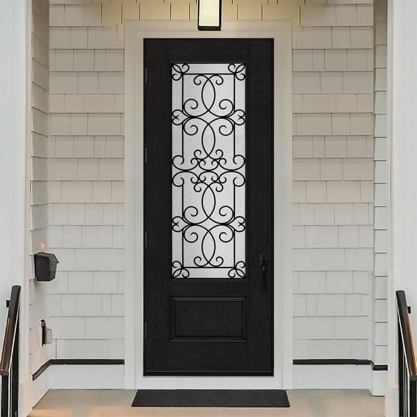 Regency 36 in. x 96 in. 3/4Lite Georgian Decorative Glass RHOS Onyx Mahogany Fiberglass Prehung Front Door