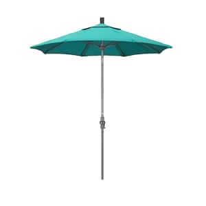 7.5 ft. Grey Aluminum Market Collar Tilt Crank Lift Patio Umbrella in Aruba Sunbrella
