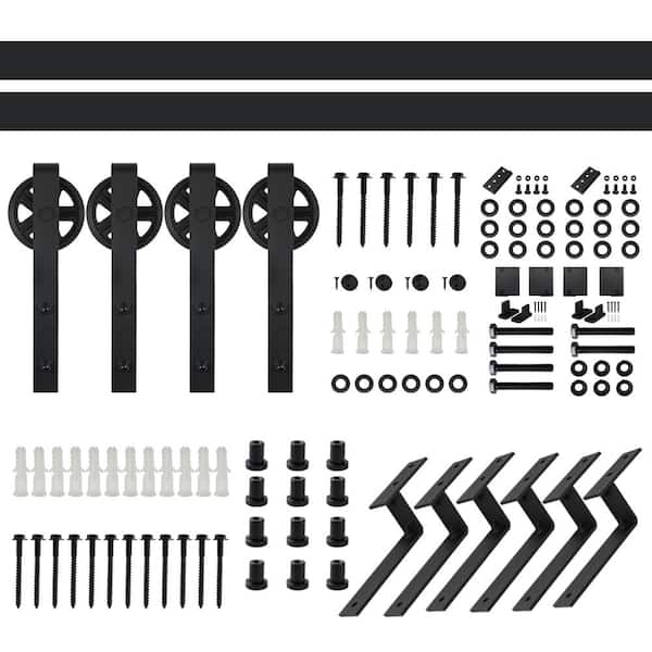 WINSOON 8 ft./96 in. Black Sliding Bypass Barn Door Hardware Track Kit for Double Doors with Non-Routed Floor Guide