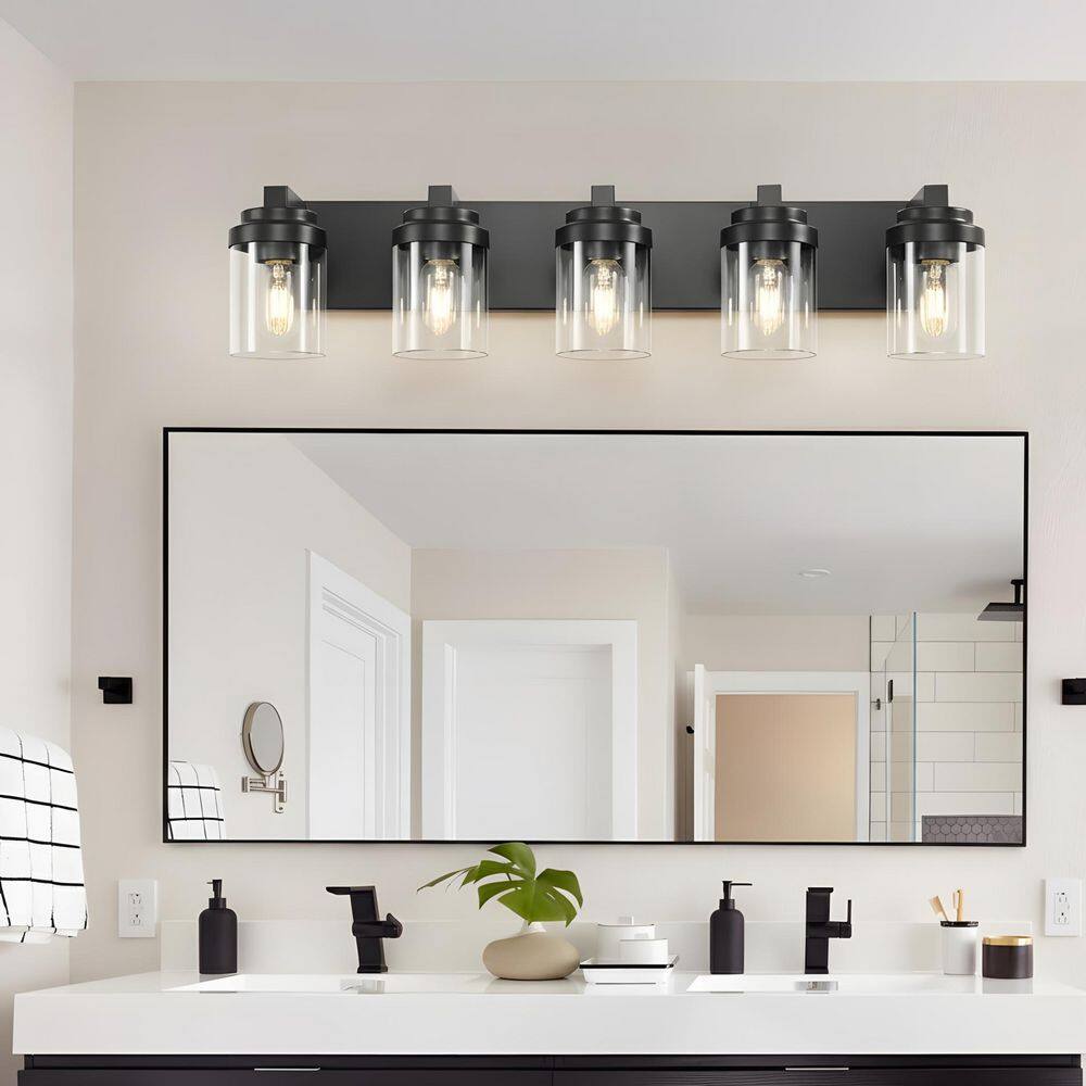 30.8 in. 5-Light Black Bathroom Vanity Light with Clear Glass Shades price history on PriceWatchPro