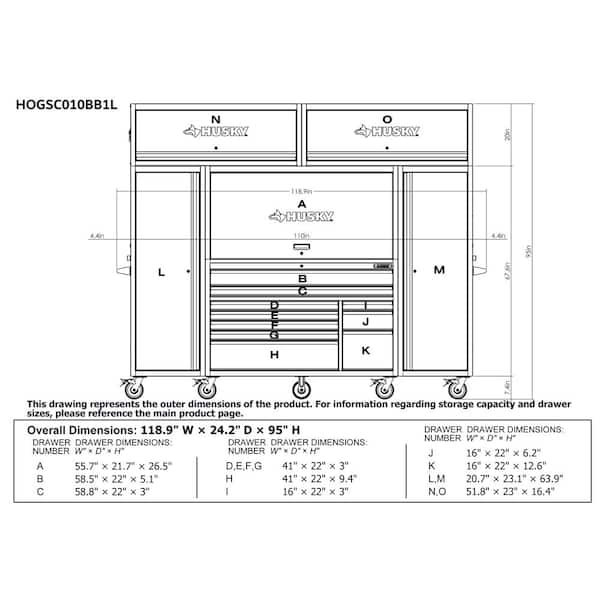 Husky 62 in. W x 24 in. D Heavy Duty 10-Drawer Combo Hutch and 2