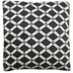 Diamond Knit Dark Gray/Natural 20 in. x 20 in. Throw Pillow