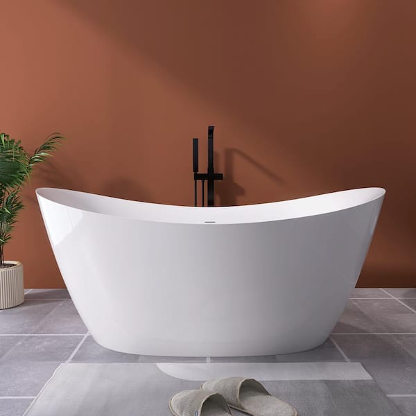 ANGELES HOME 66 in. x 31.5 in. Soaking Bathtub with Integrated Slotted Overflow and Chrome Pop-up Drain Anti-Clogging in Gloss White
