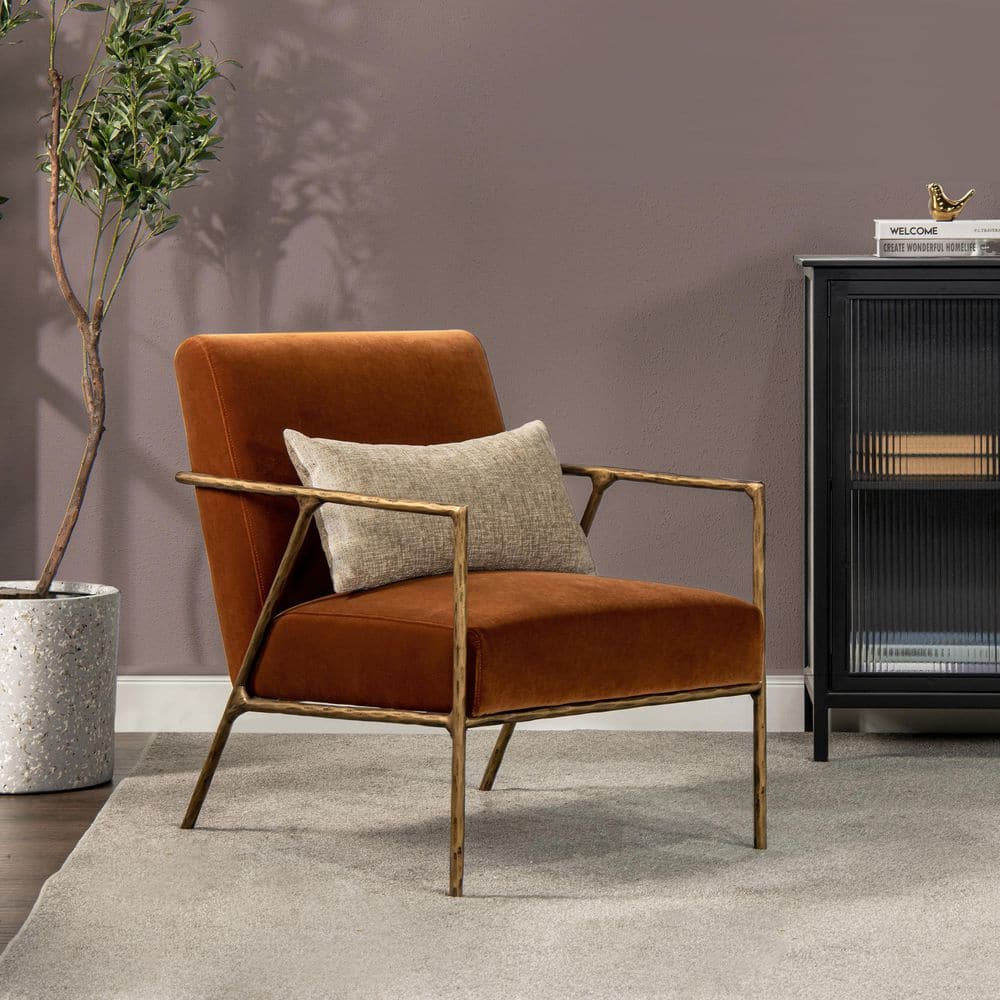 Aerin Hammered Brass and Burnt Orange Velvet Accent Chair