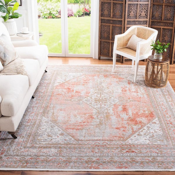 Shivan Rose/Gray 5 ft. x 8 ft. Floral Medallion Area Rug