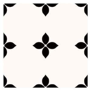 Floral Black and White Peel and Stick Wall Tiles 11.8 in. x 11.8 in. PVC Wall Backsplash (10-Pack, Cover 9.6 sq. ft. )