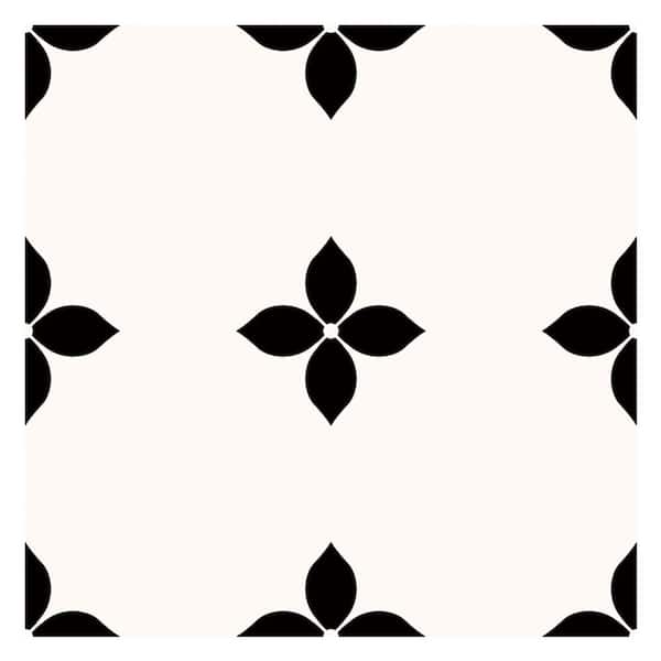 Floral Black and White Peel and Stick Wall Tiles 11.8 in. x 11.8 in. PVC Wall Backsplash (10-Pack, Cover 9.6 sq. ft. )