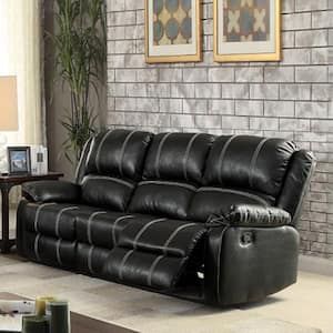 Zuriel 37 in. Pillow Top Arm Leather Rectangle Reclining Sofa in Black