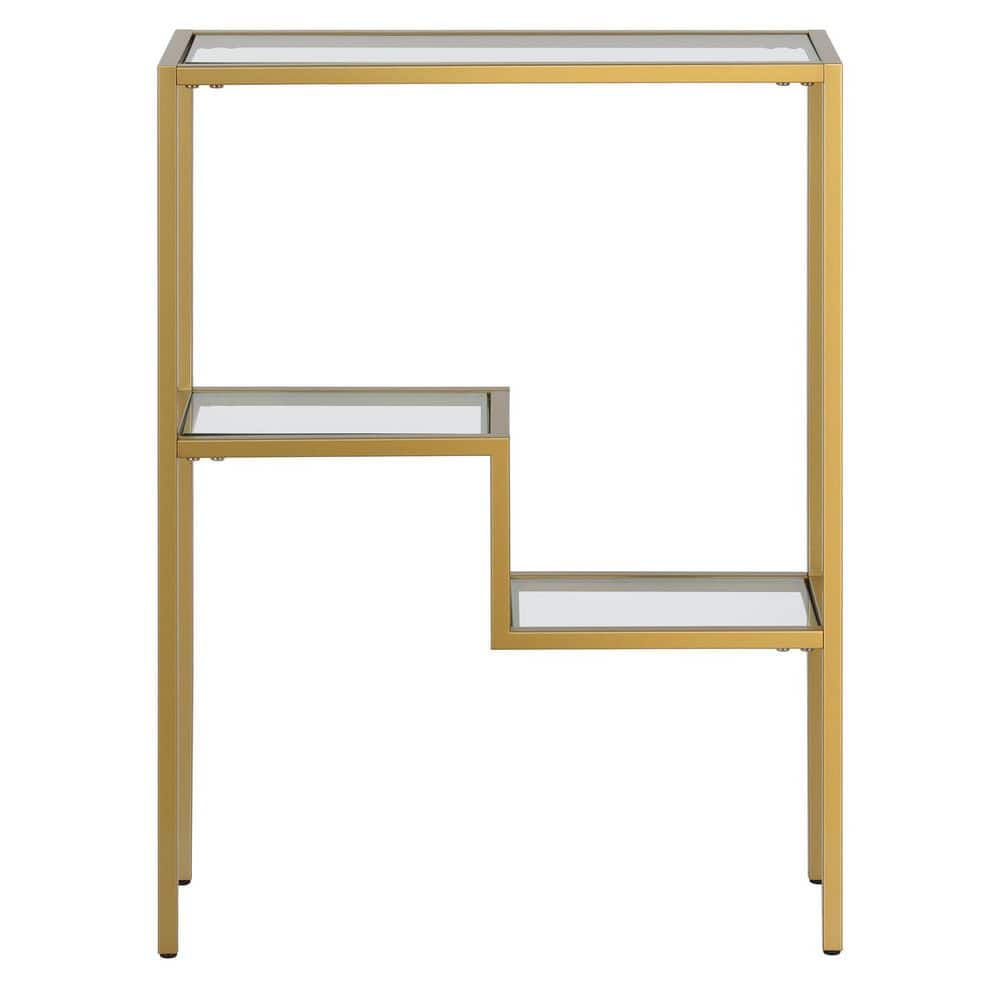 Lovett Brass Console Table with Tempered Glass Top and Shelf