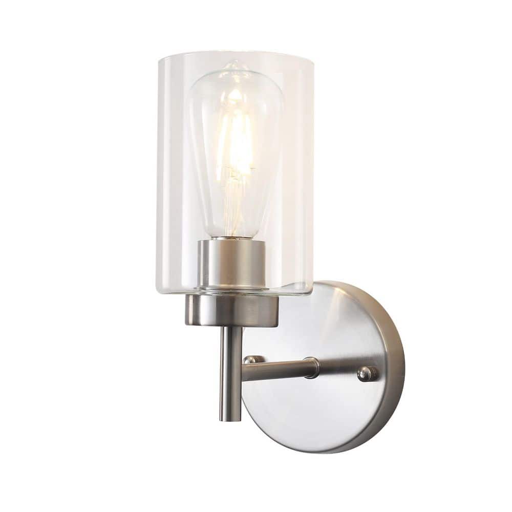 7.4 in. 1-Light Nickel Modern Bath Wall Sconce with Clear Sturdy Glass Shade price history on PriceWatchPro