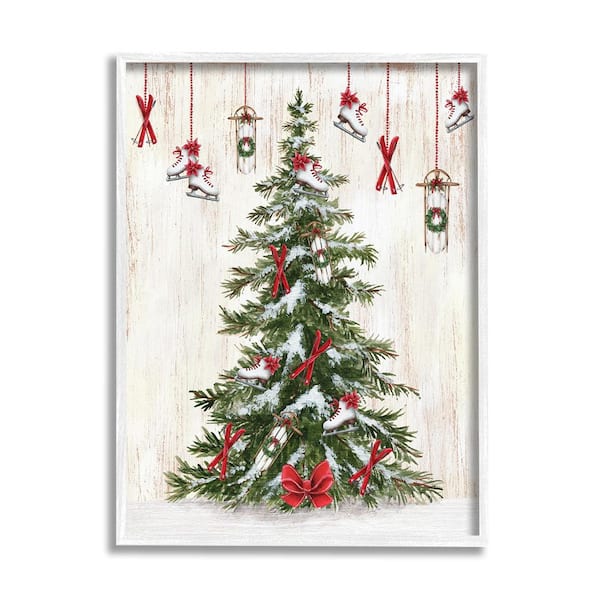 Stupell Industries Ice Skates and Sleds on Tree by Emma Leach 1-Piece Framed Graphic Print Nature Poster Art Print 30 in. x 24 in.