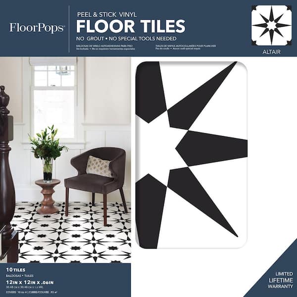 Altair 12 in. W x 12 in. L Black Peel & Stick Vinyl Tile Flooring (10 sq. ft./case)
