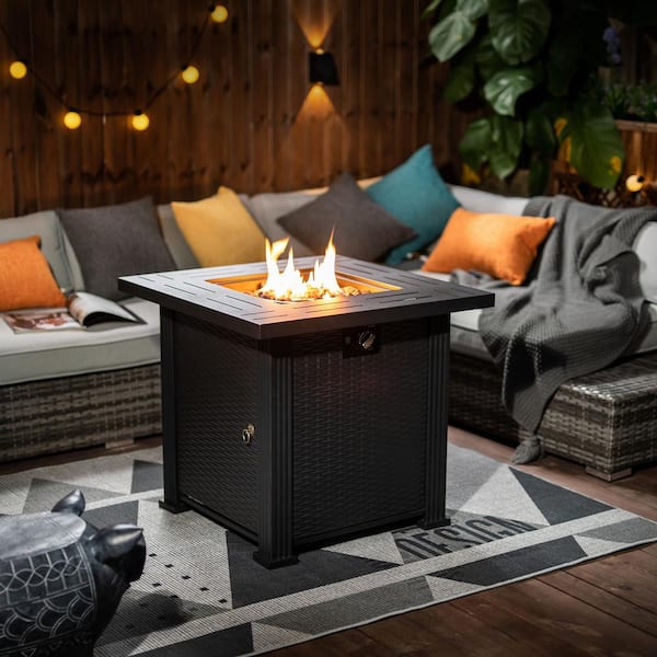 Unbranded 28 Inch Outdoor Propane Fire Pit Table with Cover Steel Gas Fire Pit Table with Rocks