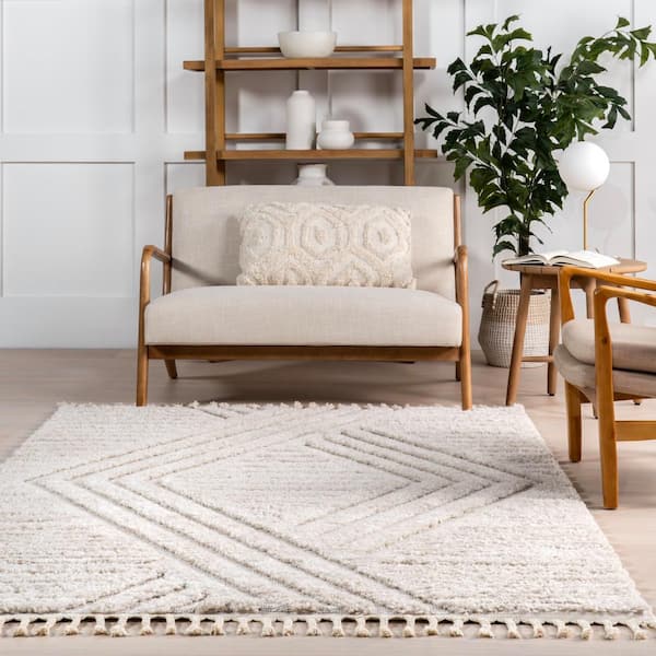 nuLOOM Risette Ivory 8 ft. x 10 ft. Solid Shag Area Rug OZDN19E