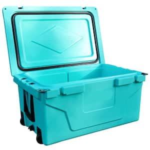 65 qt. Blue Outdoor Portable Camping Cooler with Wheels, Ice Chest with 54-Can Capacity, Keeps Ice for up to 5-Days
