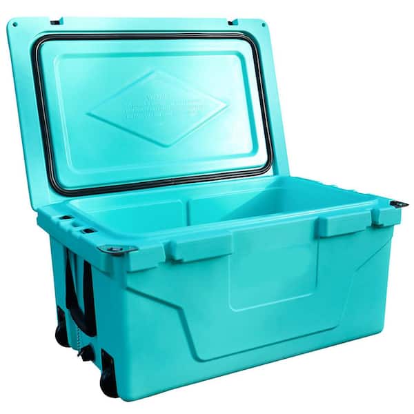 Zeus & Ruta 65 qt. Blue Outdoor Portable Camping Cooler with Wheels, Ice Chest with 54-Can Capacity, Keeps Ice for up to 5-Days