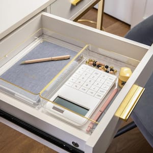 Clear/Gold Trim Desk Drawer Organizer Set of 3