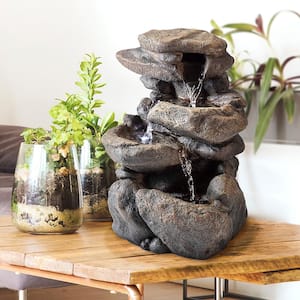 11 in. Tall Indoor 3-Tier Tabletop Stone Water Fountain with LED Lights