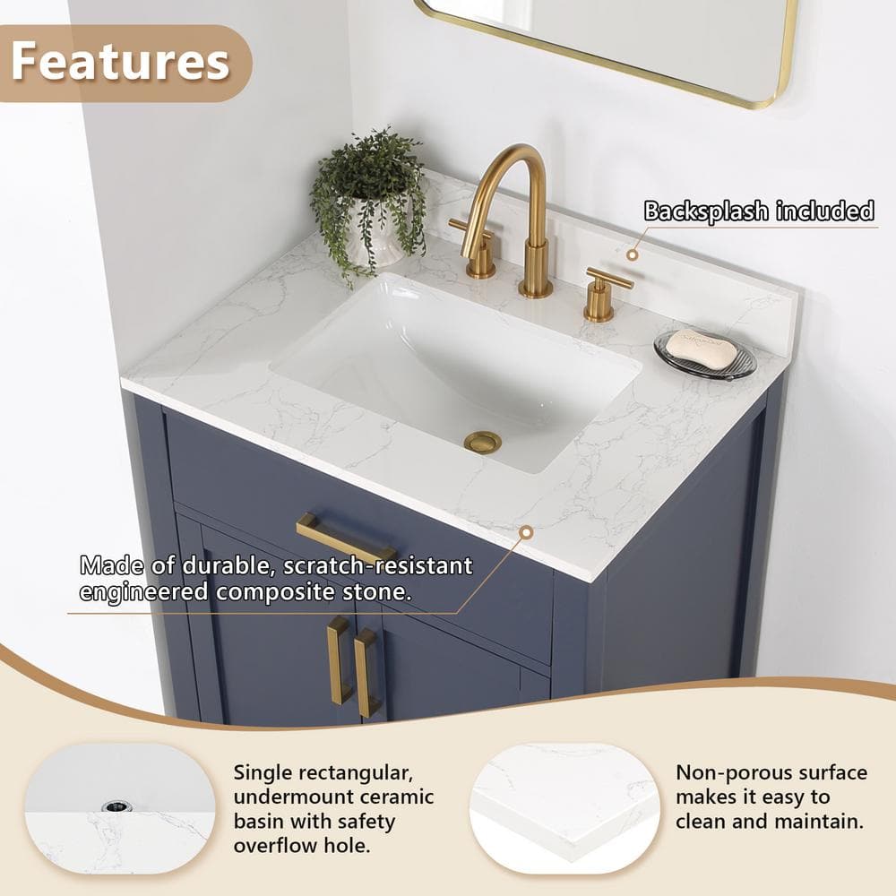 Ceres 31" White Engineered Stone Vanity Top with Undermount Sink