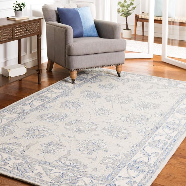 SAFAVIEH Micro-Loop Light Blue/Ivory 4 ft. x 6 ft. Border