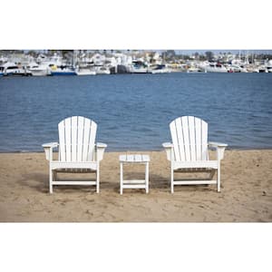 Hampton White Patio Plastic Adirondack Chair and Table Set (3-Piece)