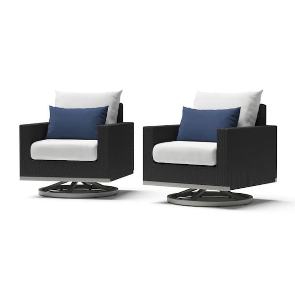 RST BRANDS Milo Espresso Swivel Wicker Outdoor Lounge Chair with Sunbrella Bliss Ink Cushions (2-Pack)