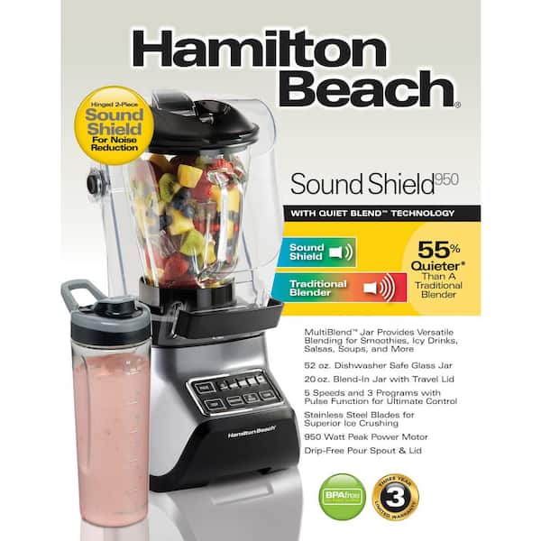 hulkende Banquet Mekaniker Hamilton Beach 52 oz 5-Speed Grey Sound Shield 950 Blender 53602 - The Home  Depot