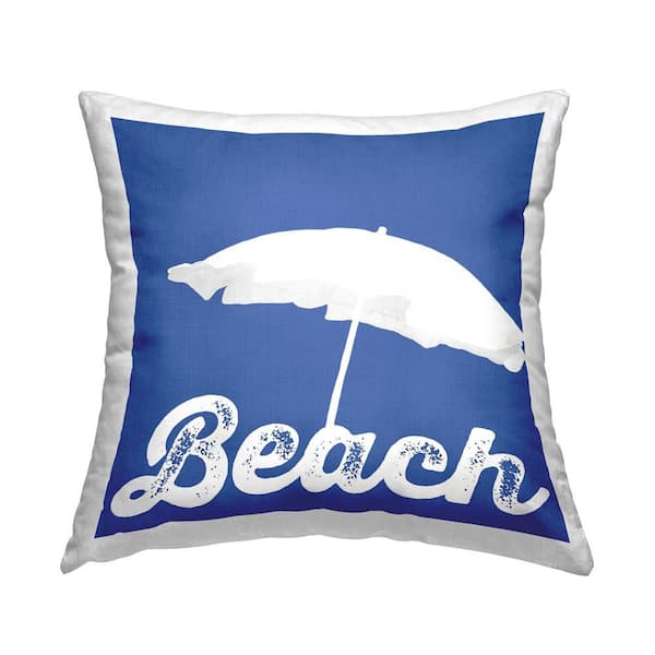 Stupell Industries Beach Umbrella on Blue Blue Print Polyester 18 in. x 18 in. Throw Pillow