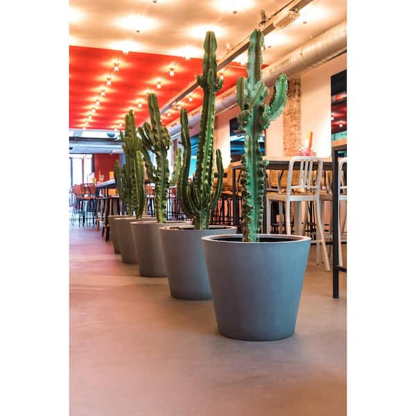 Bucket Large 24 in. Tall Grey Fiberstone Indoor Outdoor Modern Round Planter