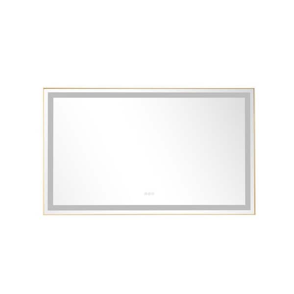 Interbath 72 in. W x 36 in. H Oversized Rectangular Framed LED Light Anti-Fog Wall Bathroom Vanity Mirror in Gold
