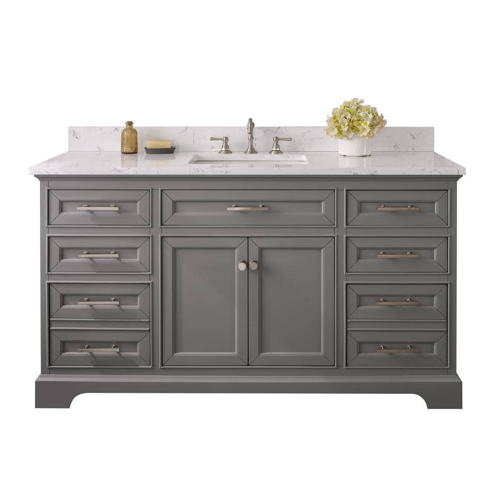 SUDIO Thompson 60 in. W x 22 in. D Bath Vanity in Gray with Engineered Stone Vanity Top in