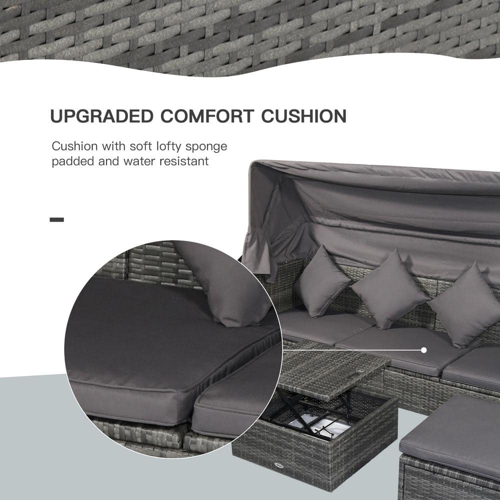 Gray Steel 4-Piece Outdoor Rattan Sofa Set with Adjustable Canopy