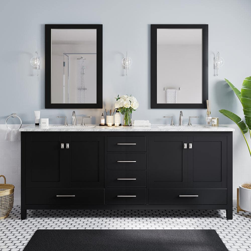 Aberdeen 84" Espresso Double Sink Vanity with Carrara Marble Top