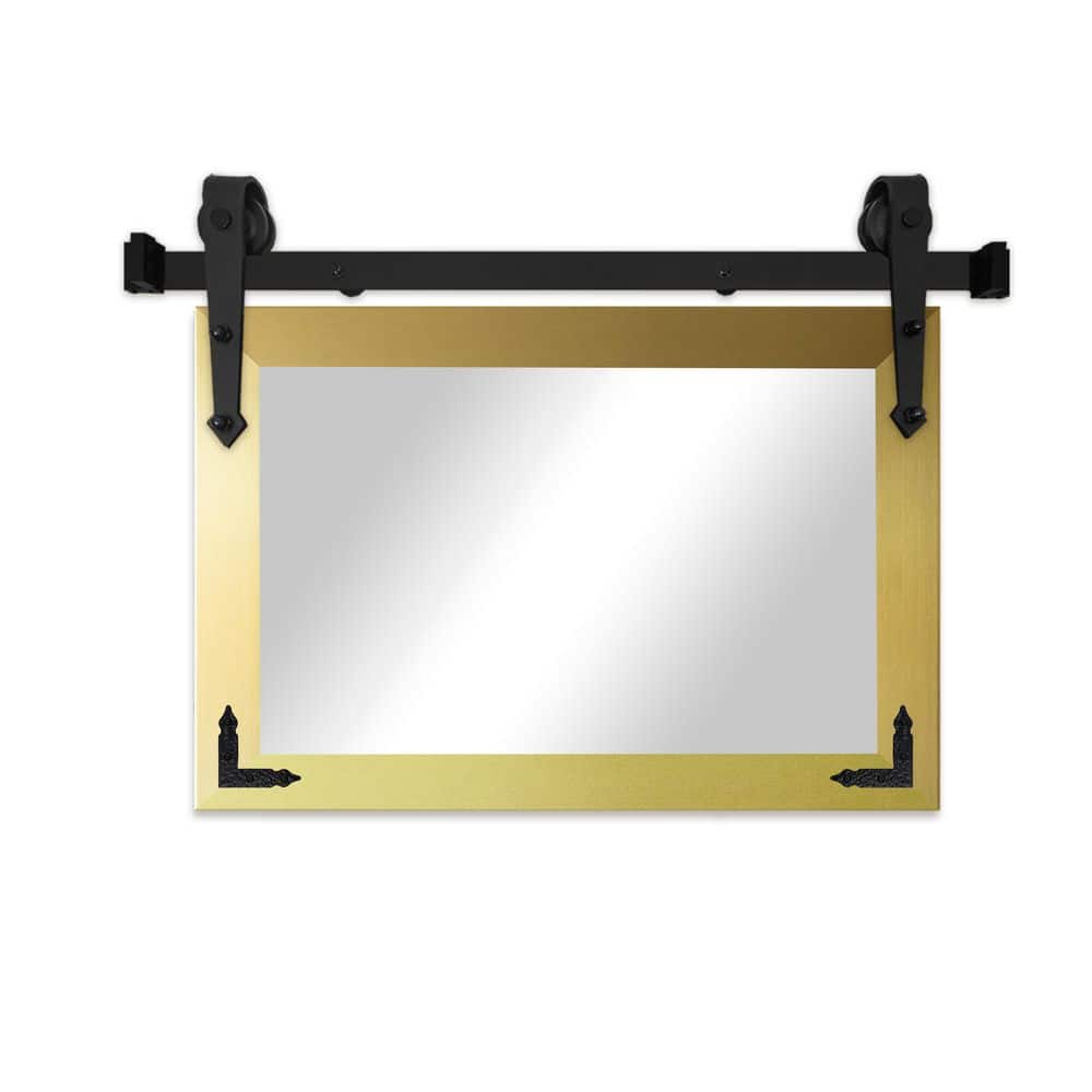 (33 in. W x 42 in. H) Gold Vertical Mirror with Steel Barn Door Track and Metal Corner Brackets price history on PriceWatchPro
