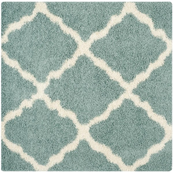 SAFAVIEH Dallas Shag Light Blue/Ivory 8 ft. x 8 ft. Square Geometric Area Rug