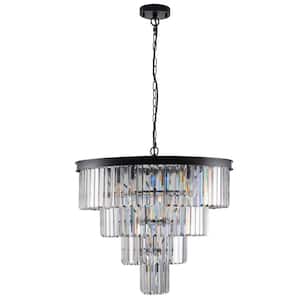 4-Tier 12-light Black Crystal Chandelier for Living Room and Kitchen Island with No Bulbs Included