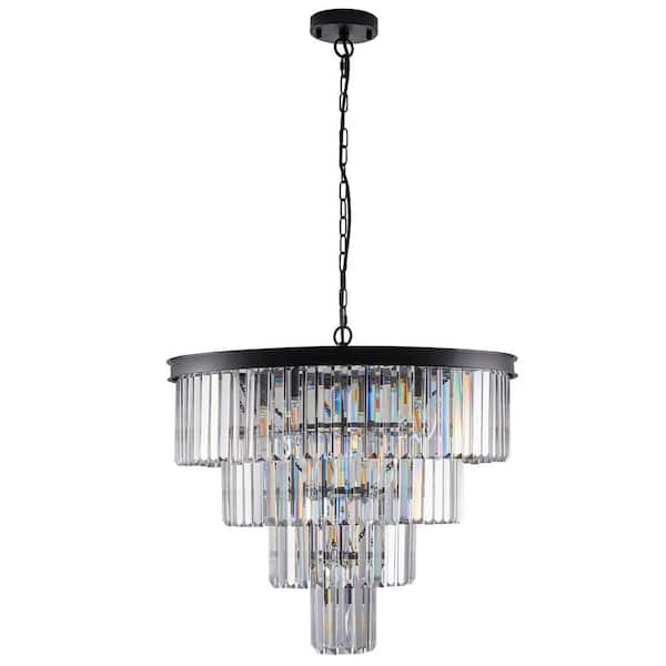 HKMGT 4-Tier 12-light Black Crystal Chandelier for Living Room and Kitchen Island with No Bulbs Included