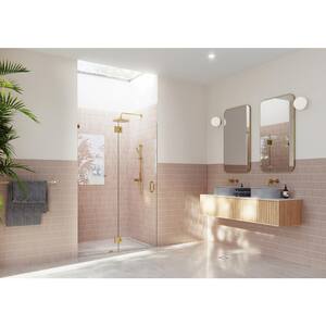 46.25 in. x 78 in. Frameless Glass Pivot/Hinged Shower Door in Polished Brass