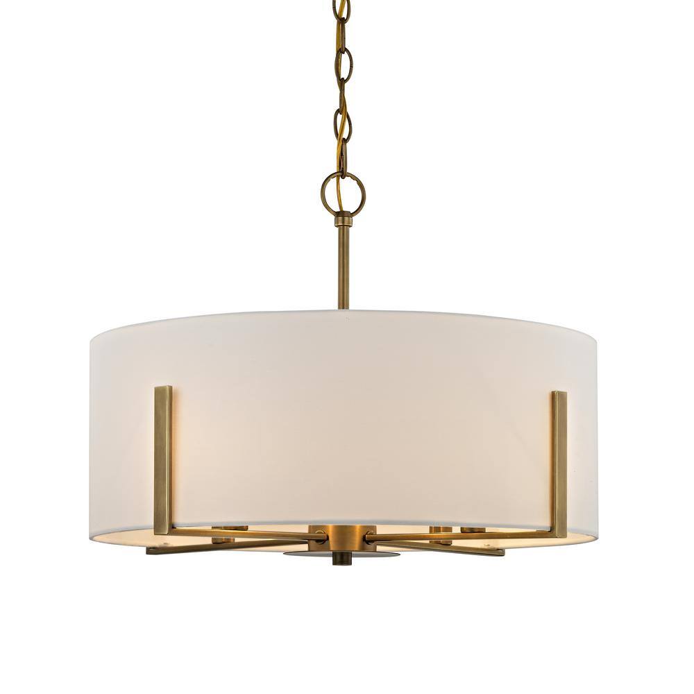 Home Decorators Collection Manhattan 4-Light Aged Brass Chandelier with Cream Colored Drum Shade ...