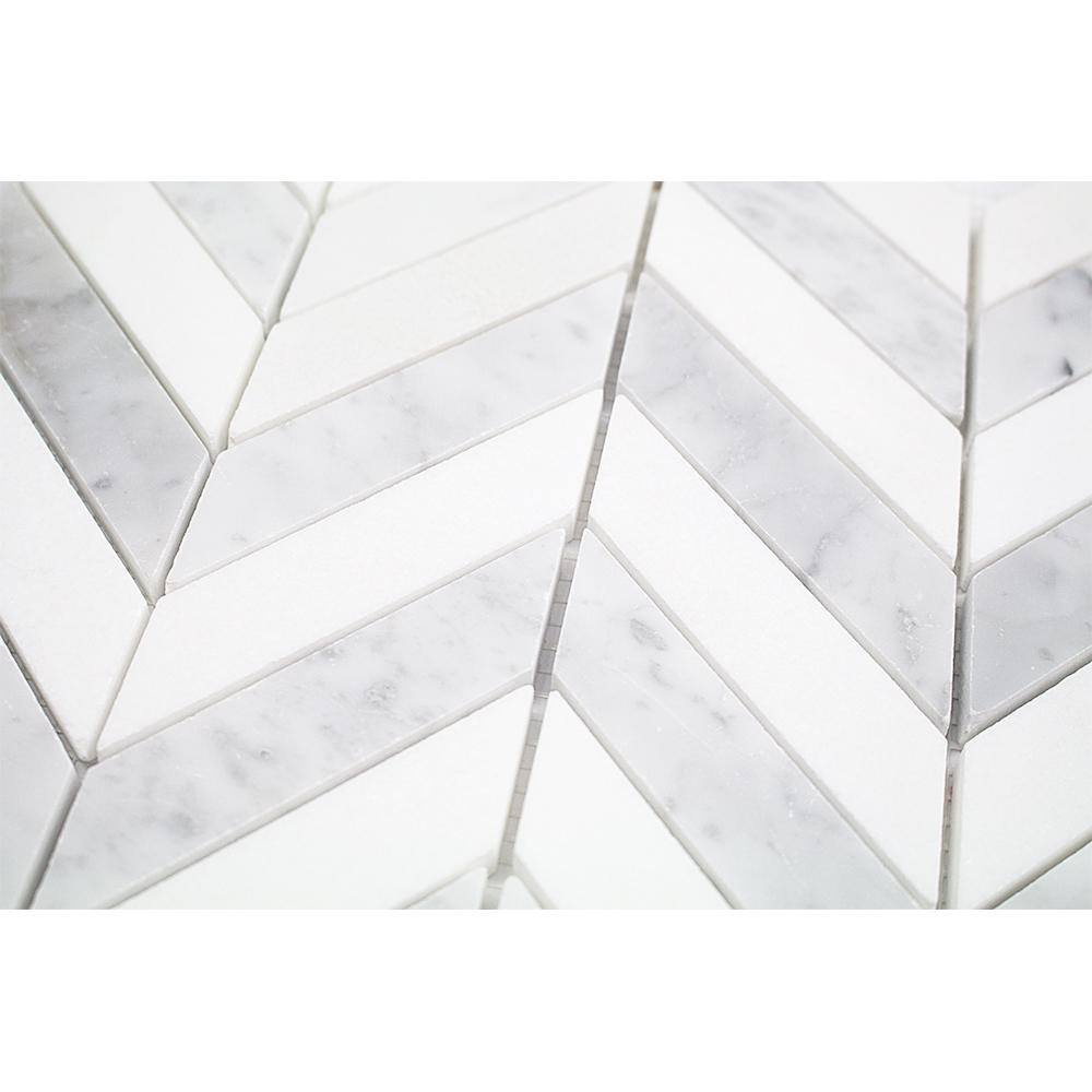Dart White Carrara and Thassos Polished Marble Mosaic Tile