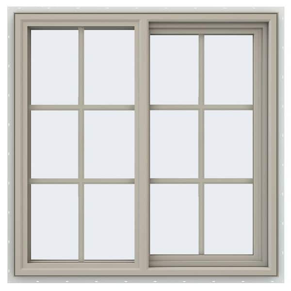 JELD-WEN 35.5 in. x 35.5 in. V-4500 Series Desert Sand Vinyl Right-Handed Sliding Window with Colonial Grids/Grilles