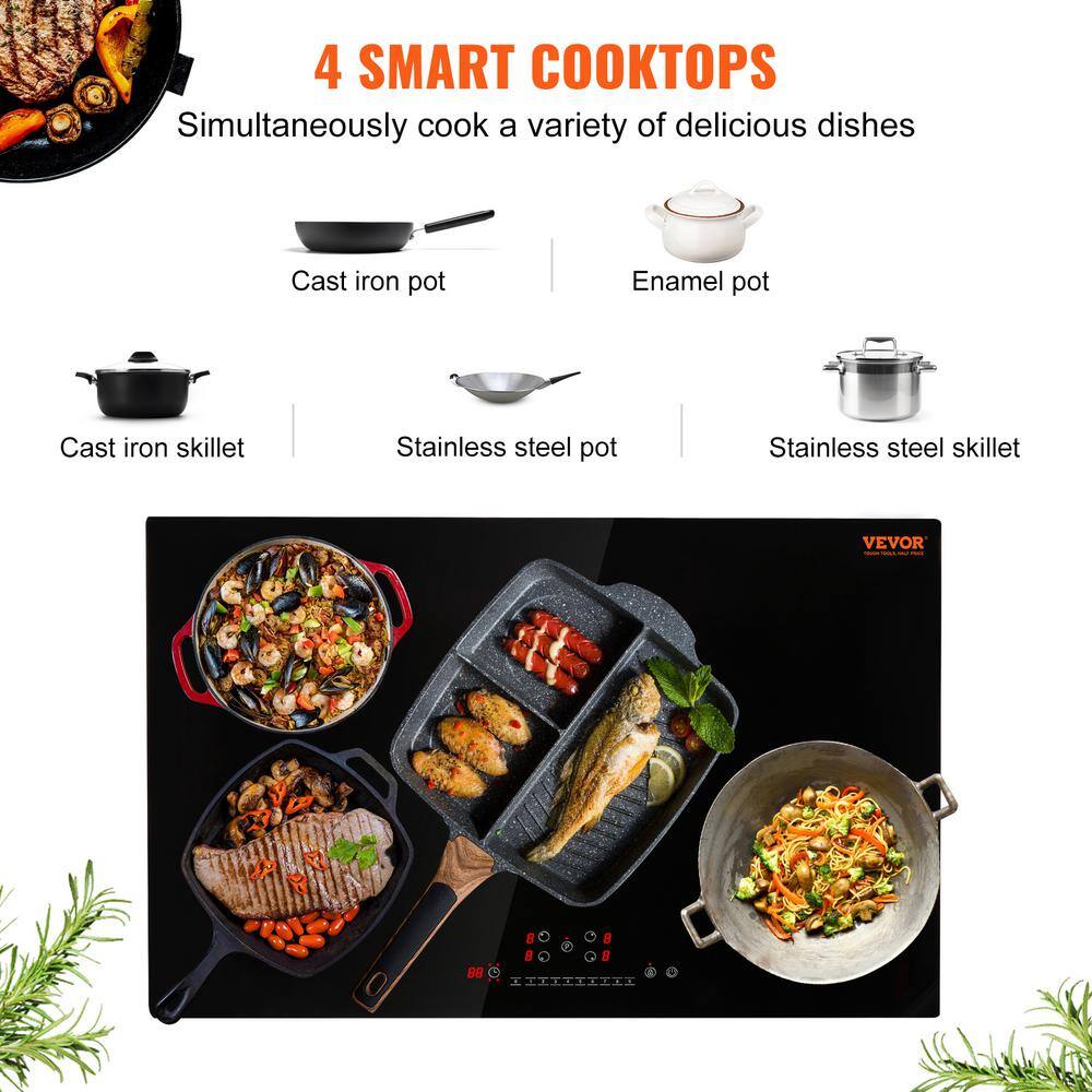 VEVOR 30'' Black Stainless Steel 4 Burner Induction Cooktop