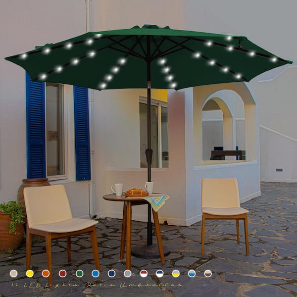 JEAREY 11 ft. LED Lights Steel Outdoor Market Solar Patio Umbrella in Green