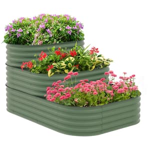 3-Tier Outdoor Deep Raised Garden Bed Large Long Planter Metal Garden Box with Rubber Strip Edging, Green