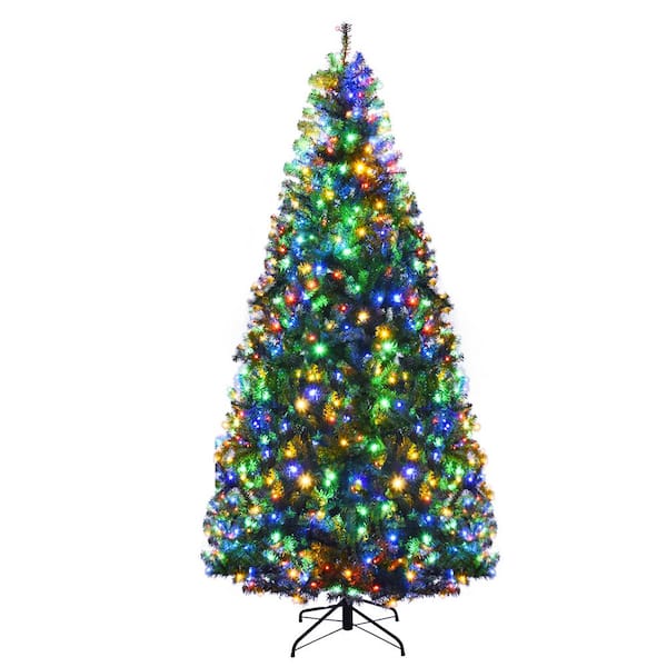 costway 7ft pre-lit artificial christmas tree hinged 500 led lights